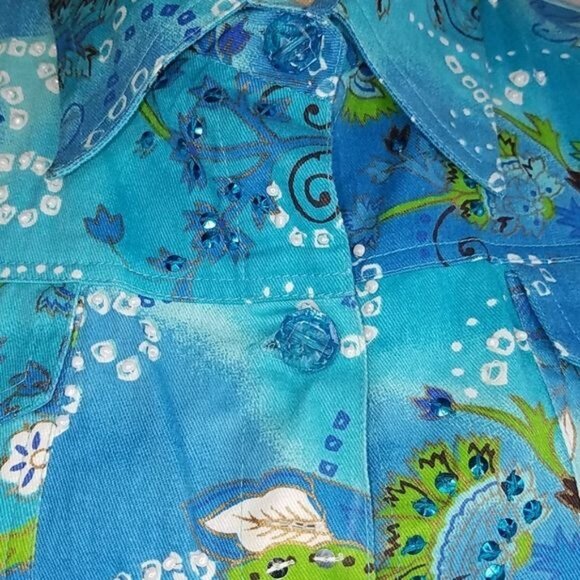 VINTAGE Keren Hart Jacket Coat Floral Blue Top Blouse Shirt Women's WOMAN'S - Picture 6 of 11